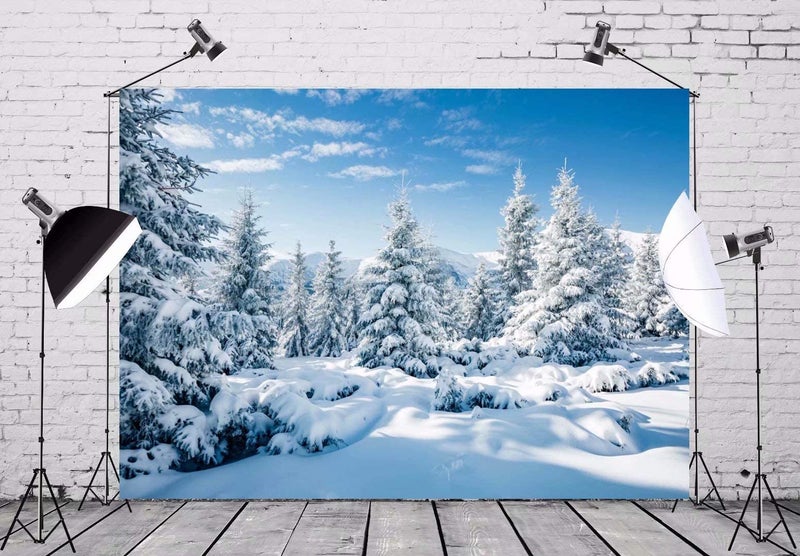 BELECO 7x5ft Fabric Winter Snow Forest Backdrop White Xmas Trees Wintry Scene Alps Photography Background for Christmas New Year Event Party Decorations Banner Holiday Photo Background Photo Props - Image 3